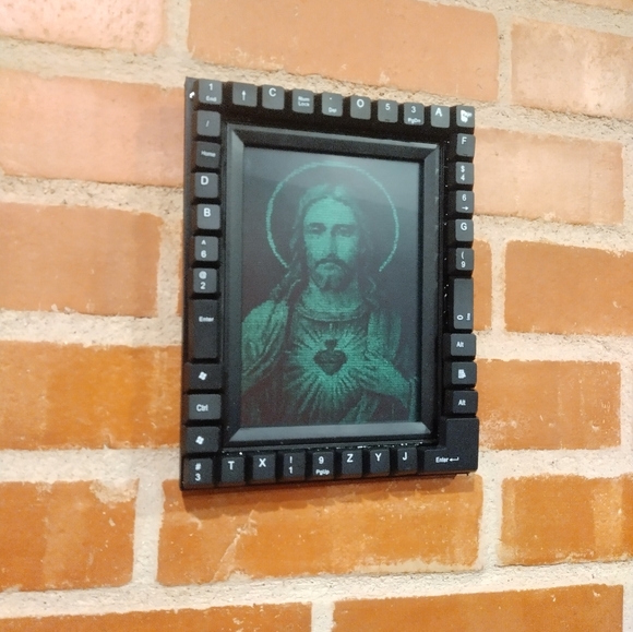 Other - Jesus Christ Retro ASCII art Print In Custom Keyboard Frame By Neon Nicho